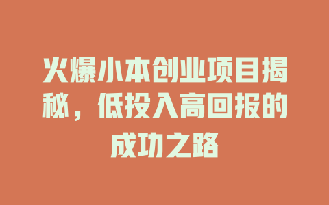 火爆小本创业项目揭秘，低投入高回报的成功之路-小本创业副业项目推荐_零成本在家赚钱项目_中赚网