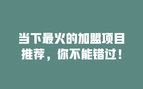 当下最火的加盟项目推荐，你不能错过！-小本创业副业项目推荐_零成本在家赚钱项目_中赚网