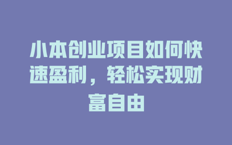 小本创业项目如何快速盈利，轻松实现财富自由-小本创业副业项目推荐_零成本在家赚钱项目_中赚网