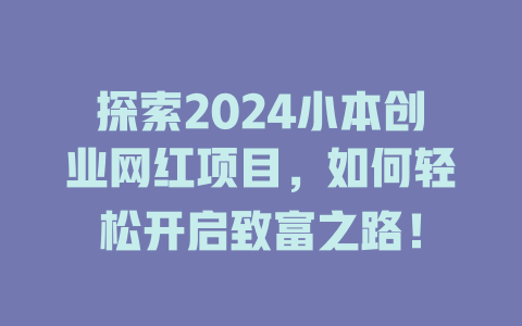 探索2024小本创业网红项目，如何轻松开启致富之路！-小本创业副业项目推荐_零成本在家赚钱项目_中赚网