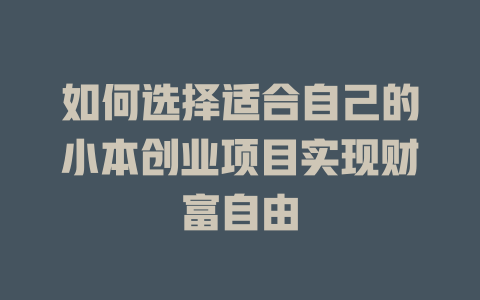 如何选择适合自己的小本创业项目实现财富自由-小本创业副业项目推荐_零成本在家赚钱项目_中赚网
