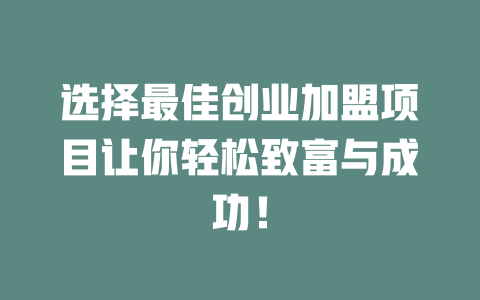 选择最佳创业加盟项目让你轻松致富与成功!-小本创业副业项目推荐_零成本在家赚钱项目_中赚网