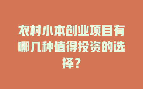 农村小本创业项目有哪几种值得投资的选择？-小本创业副业项目推荐_零成本在家赚钱项目_中赚网