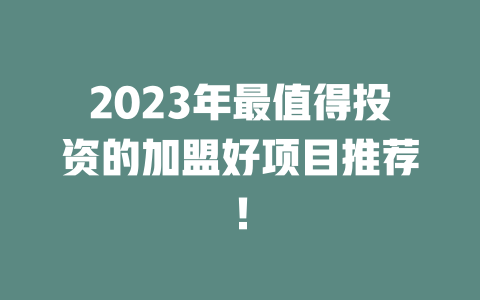 2023年最值得投资的加盟好项目推荐！-小本创业副业项目推荐_零成本在家赚钱项目_中赚网