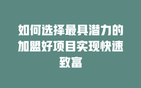 如何选择最具潜力的加盟好项目实现快速致富-小本创业副业项目推荐_零成本在家赚钱项目_中赚网
