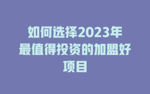 如何选择2023年最值得投资的加盟好项目-小本创业副业项目推荐_零成本在家赚钱项目_中赚网