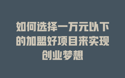 如何选择一万元以下的加盟好项目来实现创业梦想-小本创业副业项目推荐_零成本在家赚钱项目_中赚网