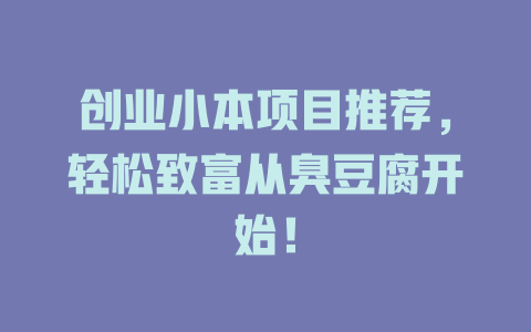 创业小本项目推荐，轻松致富从臭豆腐开始！-小本创业副业项目推荐_零成本在家赚钱项目_中赚网
