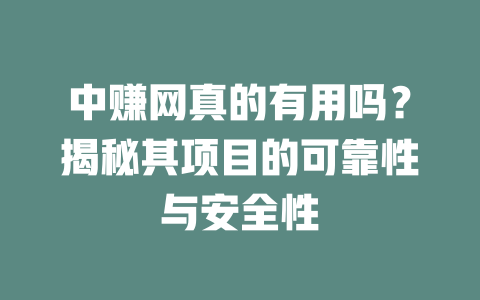 中赚网真的有用吗？揭秘其项目的可靠性与安全性-小本创业副业项目推荐_零成本在家赚钱项目_中赚网