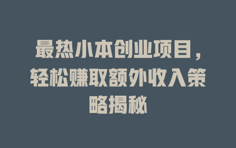 最热小本创业项目，轻松赚取额外收入策略揭秘-小本创业副业项目推荐_零成本在家赚钱项目_中赚网