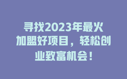 寻找2023年最火加盟好项目，轻松创业致富机会！-小本创业副业项目推荐_零成本在家赚钱项目_中赚网
