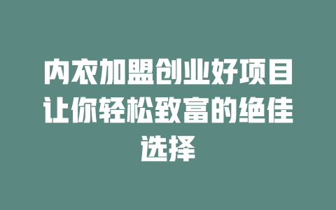 内衣加盟创业好项目让你轻松致富的绝佳选择-小本创业副业项目推荐_零成本在家赚钱项目_中赚网