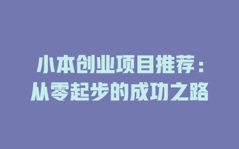 小本创业项目推荐：从零起步的成功之路-小本创业副业项目推荐_零成本在家赚钱项目_中赚网