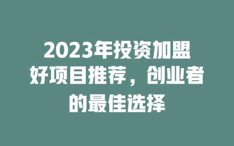 2023年投资加盟好项目推荐，创业者的最佳选择-小本创业副业项目推荐_零成本在家赚钱项目_中赚网