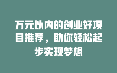 万元以内的创业好项目推荐，助你轻松起步实现梦想-小本创业副业项目推荐_零成本在家赚钱项目_中赚网