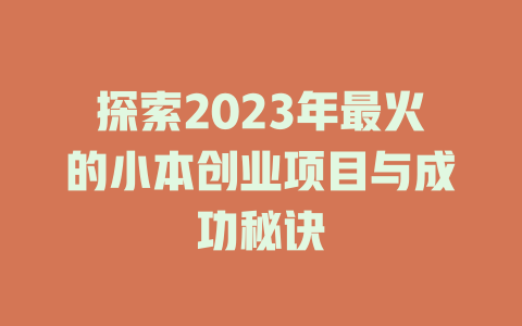 探索2023年最火的小本创业项目与成功秘诀-小本创业副业项目推荐_零成本在家赚钱项目_中赚网