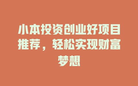 小本投资创业好项目推荐，轻松实现财富梦想-小本创业副业项目推荐_零成本在家赚钱项目_中赚网