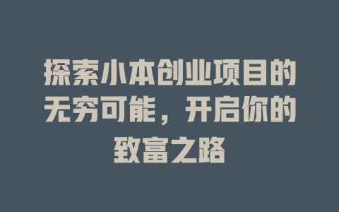 探索小本创业项目的无穷可能，开启你的致富之路-小本创业副业项目推荐_零成本在家赚钱项目_中赚网