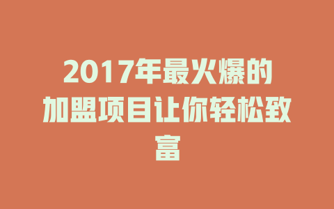 2017年最火爆的加盟项目让你轻松致富-小本创业副业项目推荐_零成本在家赚钱项目_中赚网