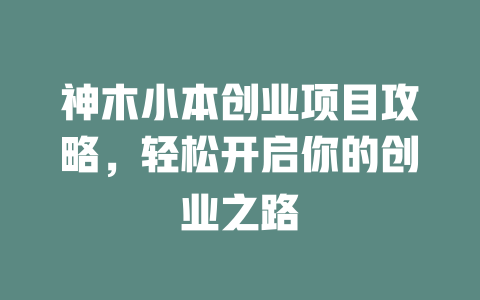神木小本创业项目攻略，轻松开启你的创业之路-小本创业副业项目推荐_零成本在家赚钱项目_中赚网