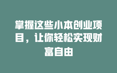 掌握这些小本创业项目，让你轻松实现财富自由-小本创业副业项目推荐_零成本在家赚钱项目_中赚网