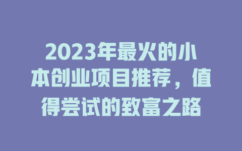 2023年最火的小本创业项目推荐,值得尝试的致富之路-小本创业副业项目推荐_零成本在家赚钱项目_中赚网