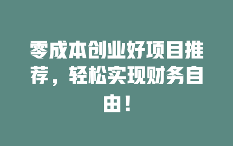 零成本创业好项目推荐，轻松实现财务自由！-小本创业副业项目推荐_零成本在家赚钱项目_中赚网