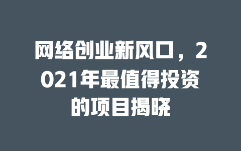 网络创业新风口，2021年最值得投资的项目揭晓-小本创业副业项目推荐_零成本在家赚钱项目_中赚网
