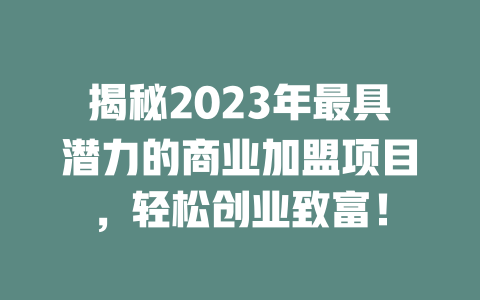 揭秘2023年最具潜力的商业加盟项目，轻松创业致富！-小本创业副业项目推荐_零成本在家赚钱项目_中赚网