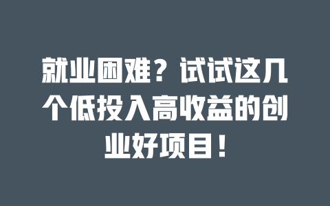就业困难？试试这几个低投入高收益的创业好项目！-小本创业副业项目推荐_零成本在家赚钱项目_中赚网