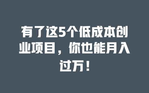 有了这5个低成本创业项目，你也能月入过万！-小本创业副业项目推荐_零成本在家赚钱项目_中赚网