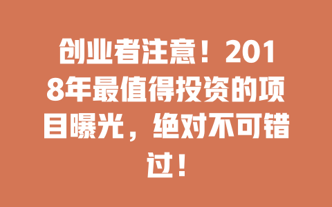创业者注意！2018年最值得投资的项目曝光，绝对不可错过！-小本创业副业项目推荐_零成本在家赚钱项目_中赚网