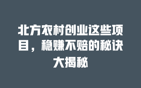 北方农村创业这些项目，稳赚不赔的秘诀大揭秘-小本创业副业项目推荐_零成本在家赚钱项目_中赚网