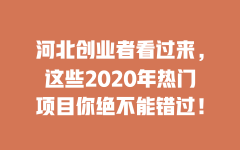 河北创业者看过来，这些2020年热门项目你绝不能错过！-小本创业副业项目推荐_零成本在家赚钱项目_中赚网