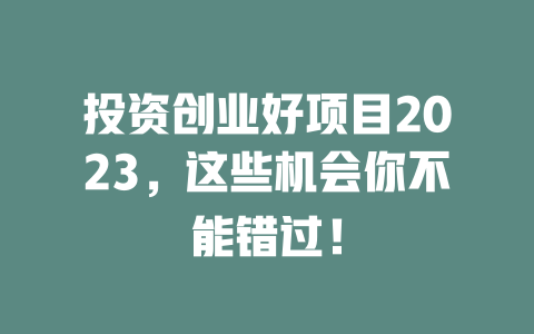 投资创业好项目2023，这些机会你不能错过！-小本创业副业项目推荐_零成本在家赚钱项目_中赚网