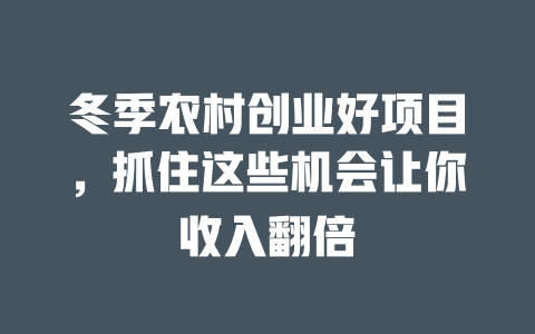 冬季农村创业好项目，抓住这些机会让你收入翻倍-小本创业副业项目推荐_零成本在家赚钱项目_中赚网