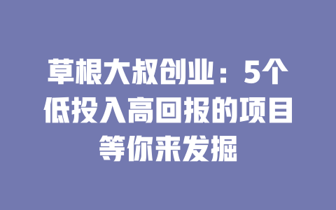草根大叔创业:5个低投入高回报的项目等你来发掘 一