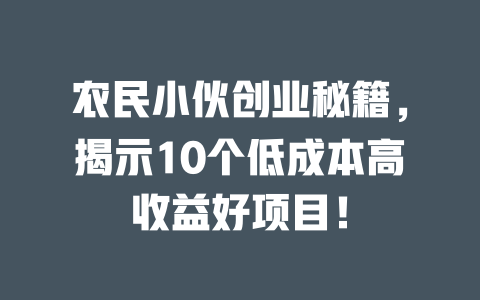 农民小伙创业秘籍，揭示10个低成本高收益好项目！-小本创业副业项目推荐_零成本在家赚钱项目_中赚网