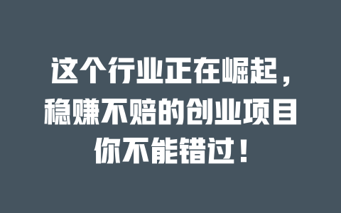 这个行业正在崛起，稳赚不赔的创业项目你不能错过！-小本创业副业项目推荐_零成本在家赚钱项目_中赚网