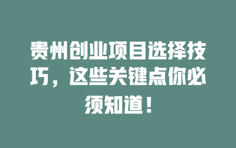 贵州创业项目选择技巧，这些关键点你必须知道！-小本创业副业项目推荐_零成本在家赚钱项目_中赚网
