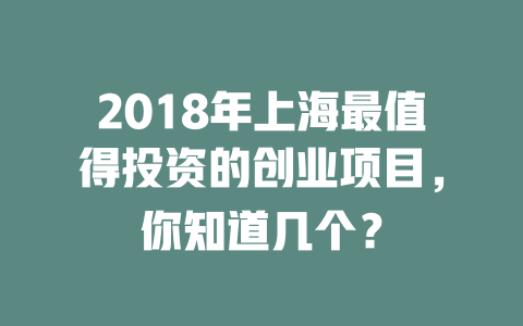 2018年上海最值得投资的创业项目，你知道几个？-小本创业副业项目推荐_零成本在家赚钱项目_中赚网