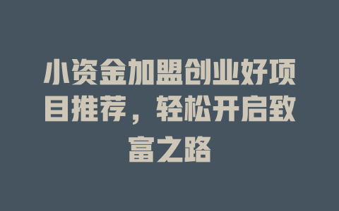 小资金加盟创业好项目推荐，轻松开启致富之路-小本创业副业项目推荐_零成本在家赚钱项目_中赚网