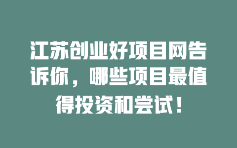 江苏创业好项目网告诉你，哪些项目最值得投资和尝试！-小本创业副业项目推荐_零成本在家赚钱项目_中赚网