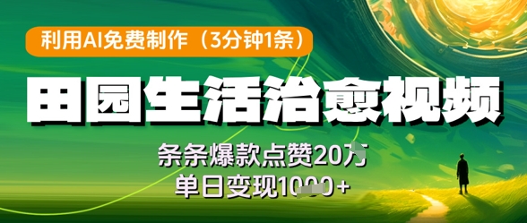 利用AI免费制作田园生活治愈视频，条条爆款点赞20W，单日变现几张-小本创业副业项目推荐_零成本在家赚钱项目_中赚网