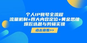 个人IP账号全流程：流量机制+四大内容定位+黄金思维, 爆款选题与剪辑实操-小本创业副业项目推荐_零成本在家赚钱项目_中赚网
