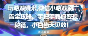 玩游戏挣米，微信小游戏刷广告全攻略，手把手教你变现秘籍，小白当天见效-小本创业副业项目推荐_零成本在家赚钱项目_中赚网