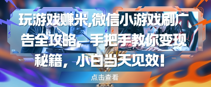 玩游戏挣米，微信小游戏刷广告全攻略，手把手教你变现秘籍，小白当天见效-小本创业副业项目推荐_零成本在家赚钱项目_中赚网