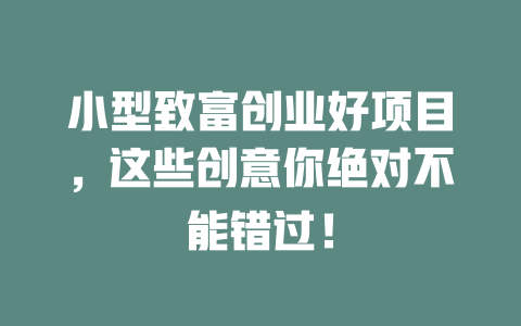 小型致富创业好项目，这些创意你绝对不能错过！-小本创业副业项目推荐_零成本在家赚钱项目_中赚网