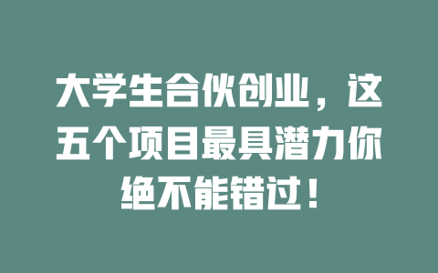 大学生合伙创业，这五个项目最具潜力你绝不能错过！-小本创业副业项目推荐_零成本在家赚钱项目_中赚网