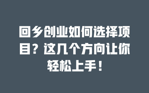 回乡创业如何选择项目？这几个方向让你轻松上手！-小本创业副业项目推荐_零成本在家赚钱项目_中赚网